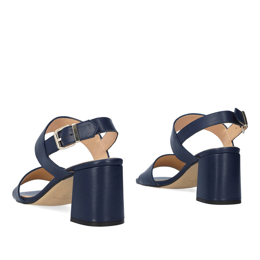 Heeled leather sandal in Navy Blue colour 