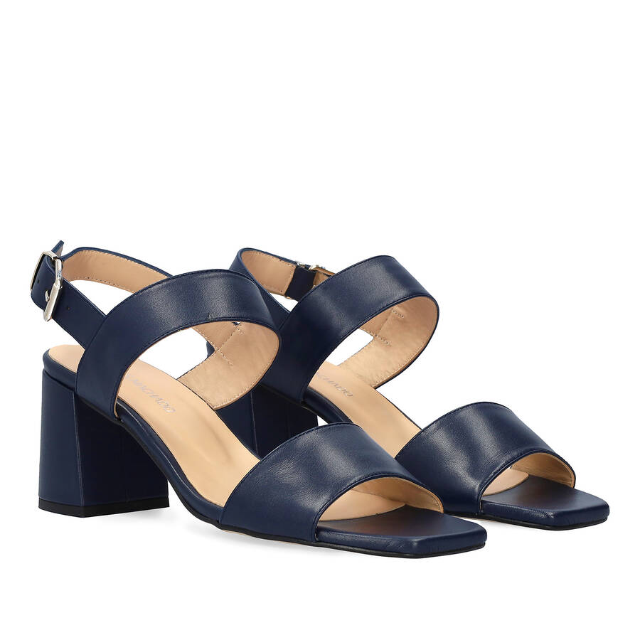 Heeled leather sandal in Navy Blue colour 