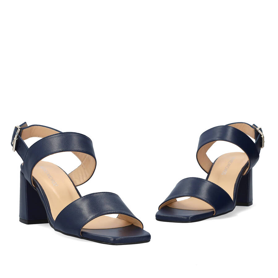 Heeled leather sandal in Navy Blue colour 