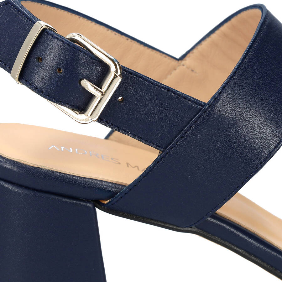 Heeled leather sandal in Navy Blue colour 