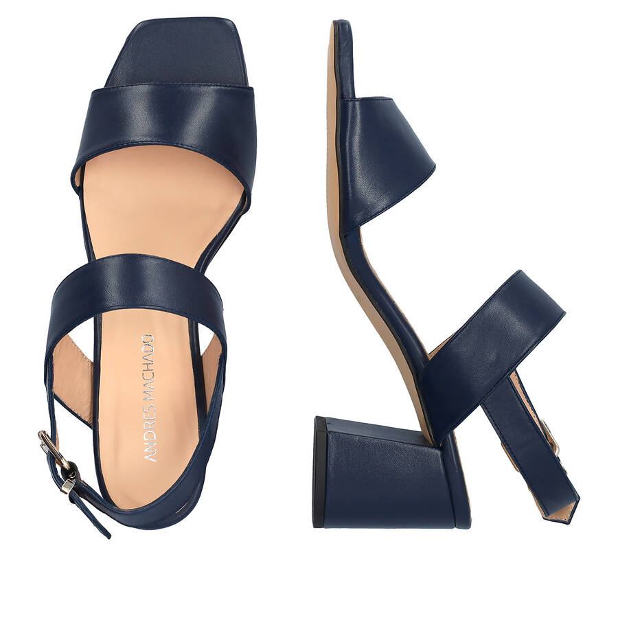 Heeled leather sandal in Navy Blue colour 