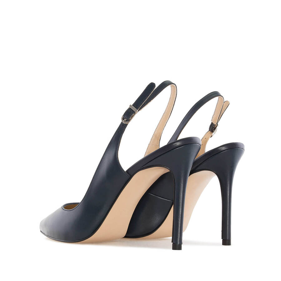 Fine Toe Slingback Shoes in Navy Leather 