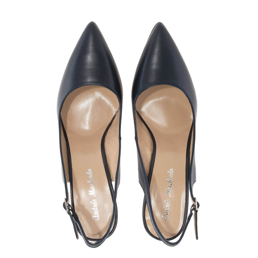 Fine Toe Slingback Shoes in Navy Leather 