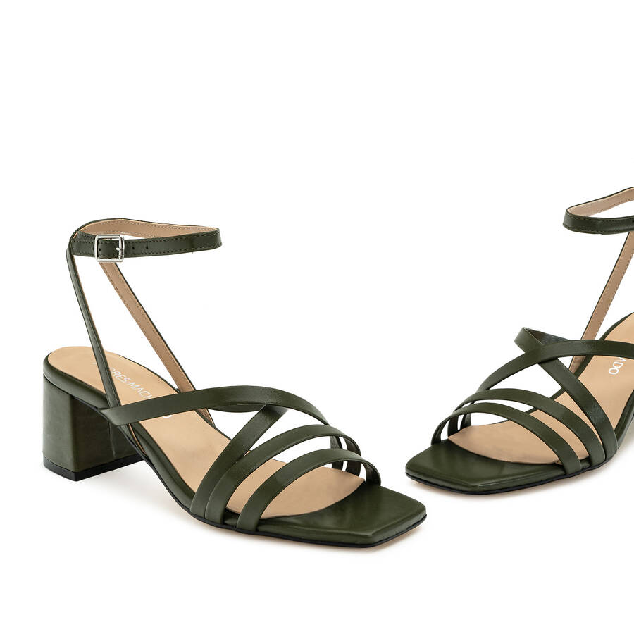 Square Toe Sandals in Khaki Leather 