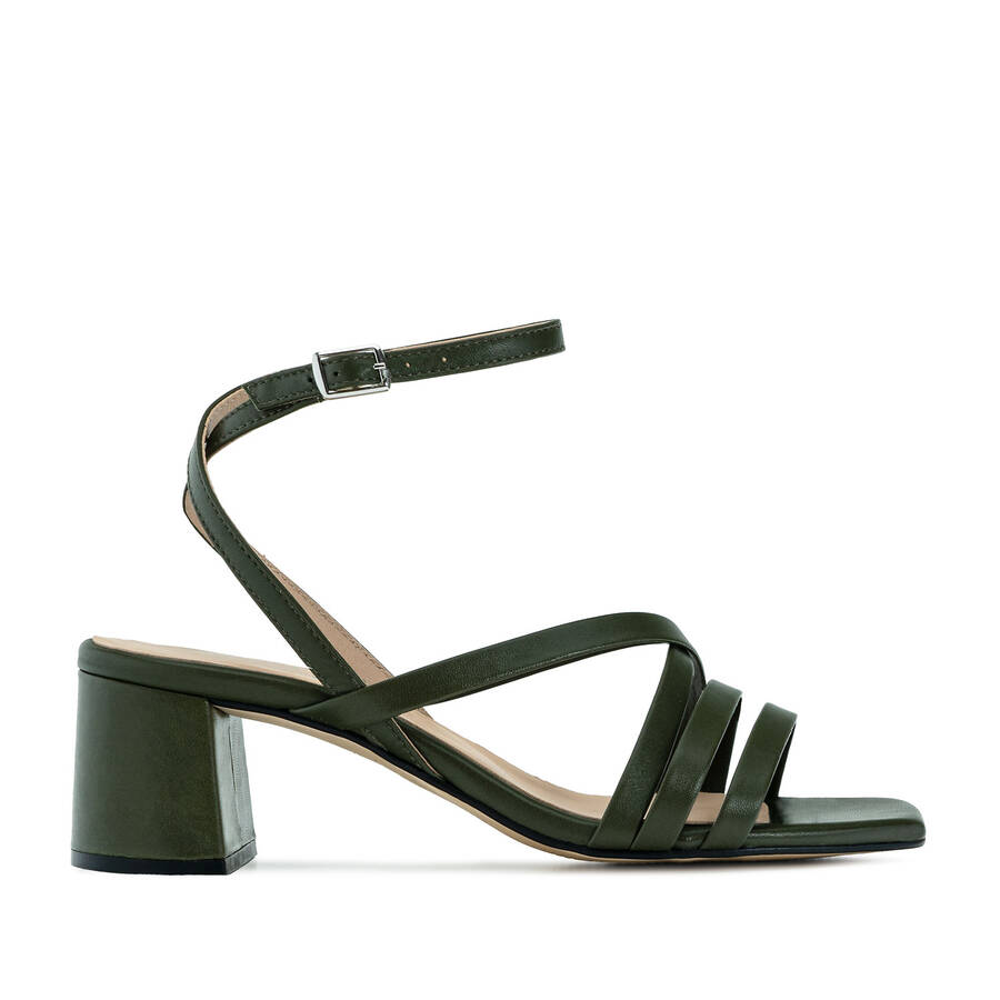 Square Toe Sandals in Khaki Leather 