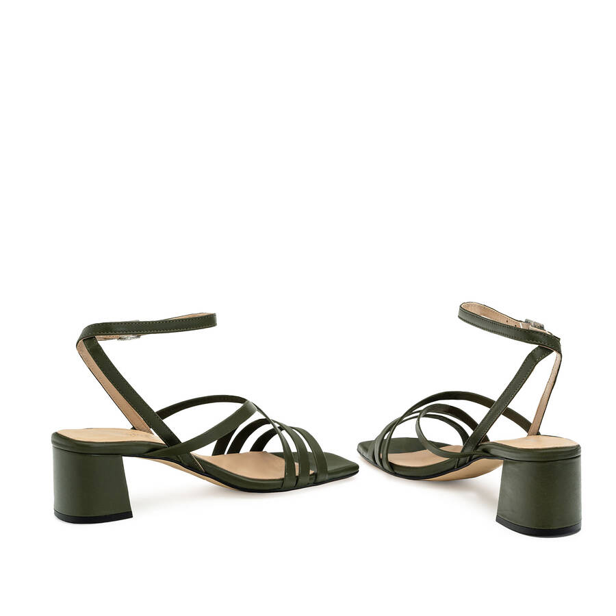 Square Toe Sandals in Khaki Leather 