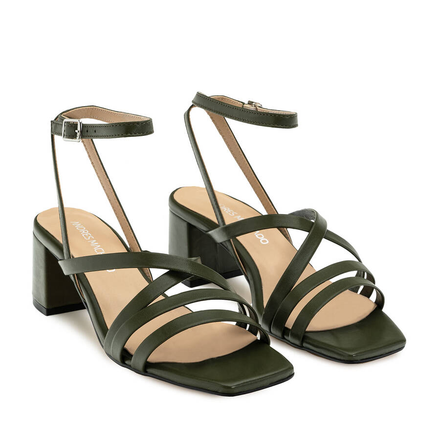 Square Toe Sandals in Khaki Leather 