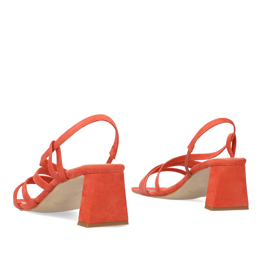 Strapped Sandals in Brick-Red Split Leather and Square Toe 