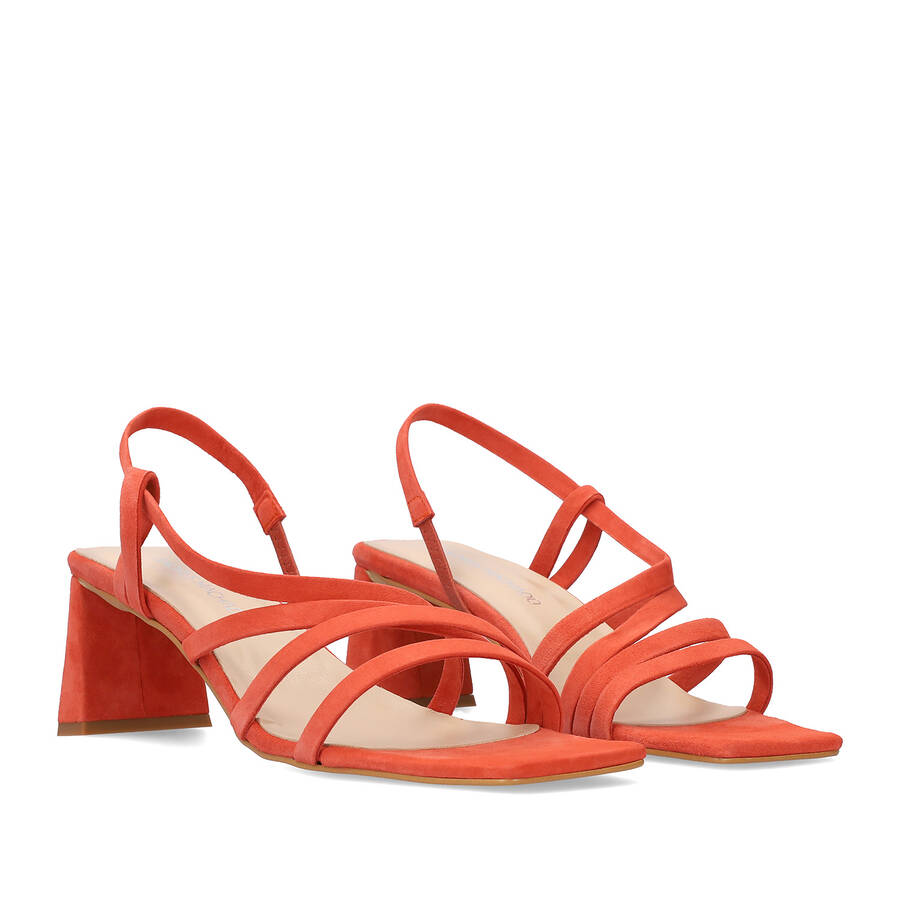 Strapped Sandals in Brick-Red Split Leather and Square Toe 