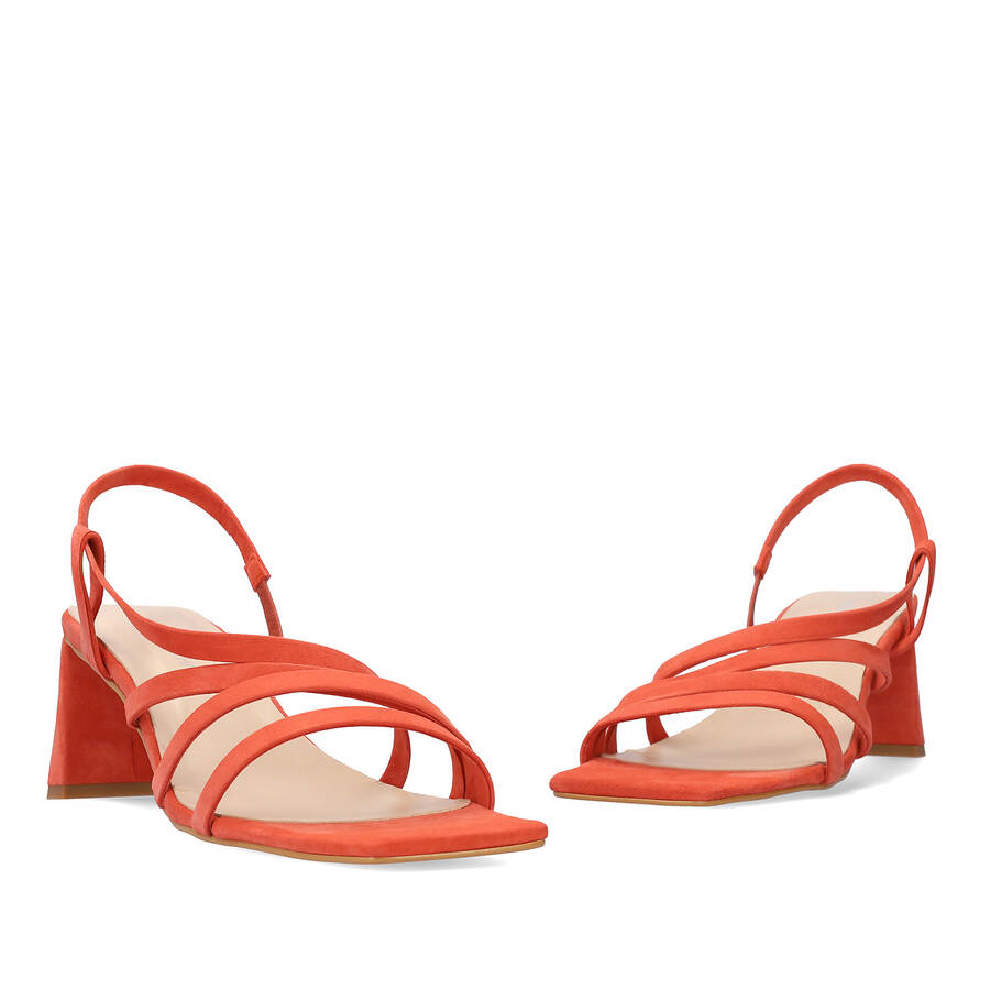 Strapped Sandals in Brick-Red Split Leather and Square Toe 