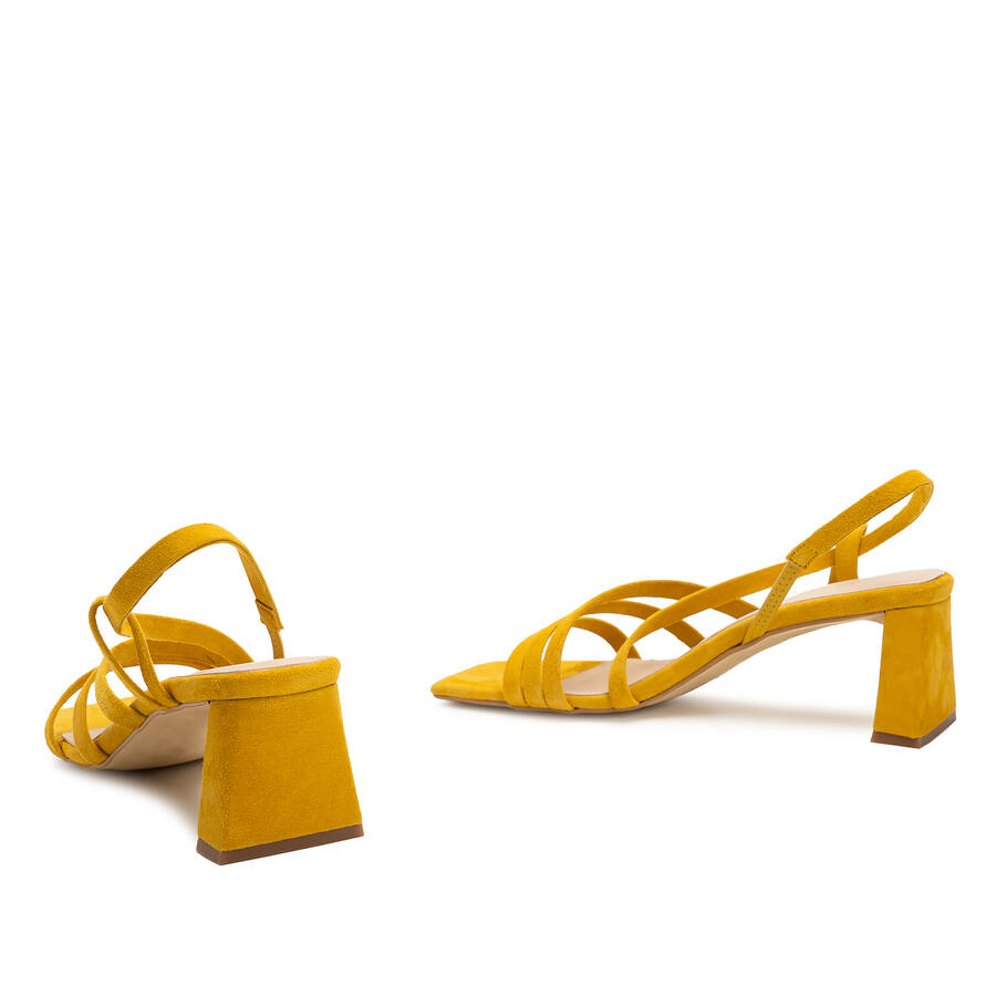 Strapped Sandals in Mustard Split Leather and Square Toe 