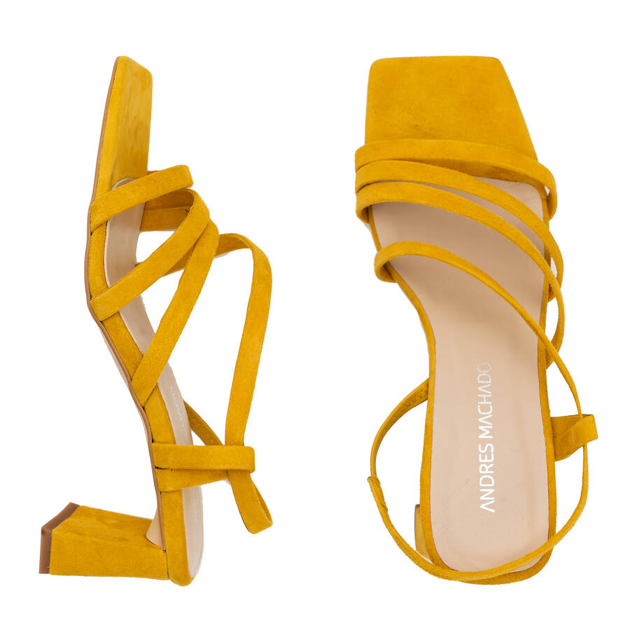 Strapped Sandals in Mustard Split Leather and Square Toe 