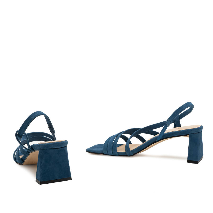 Strapped Sandals in Blue Split Leather and Square Toe 