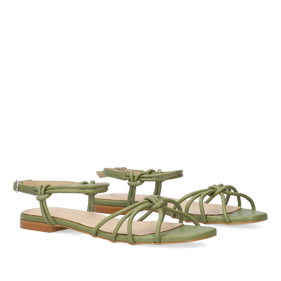 Kaki leather flat sandals 