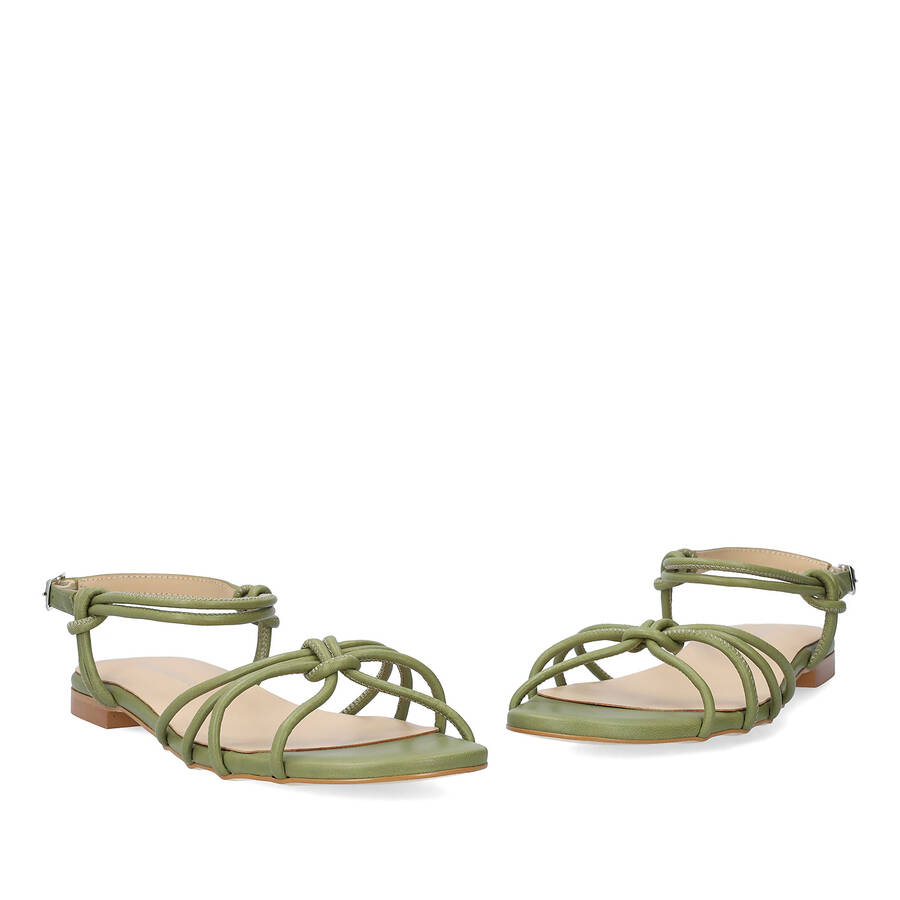 Kaki leather flat sandals 