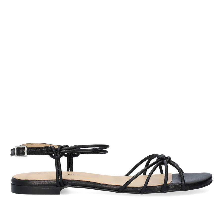 Black leather flat sandals 