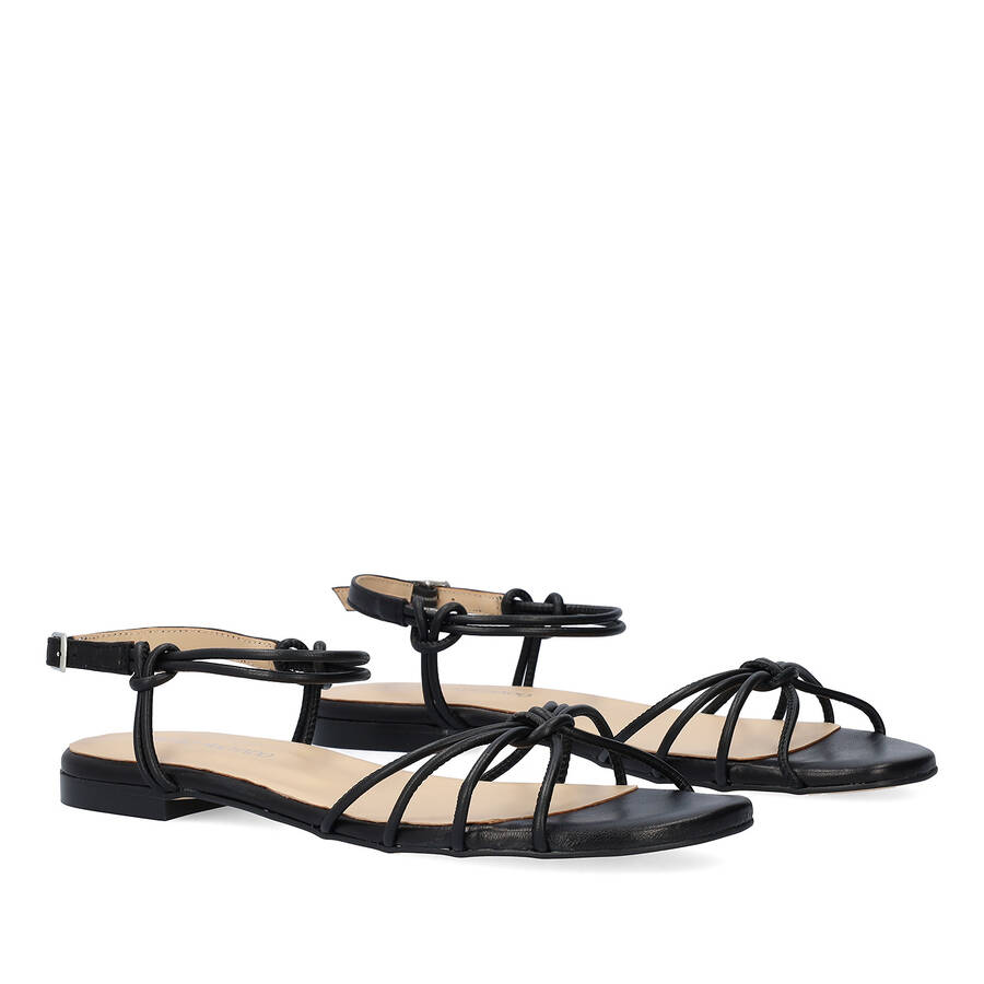 Black leather flat sandals 