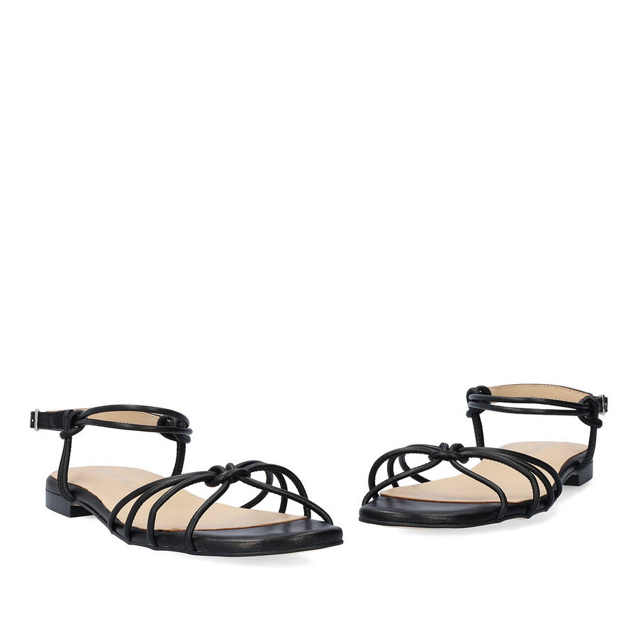 Black leather flat sandals 