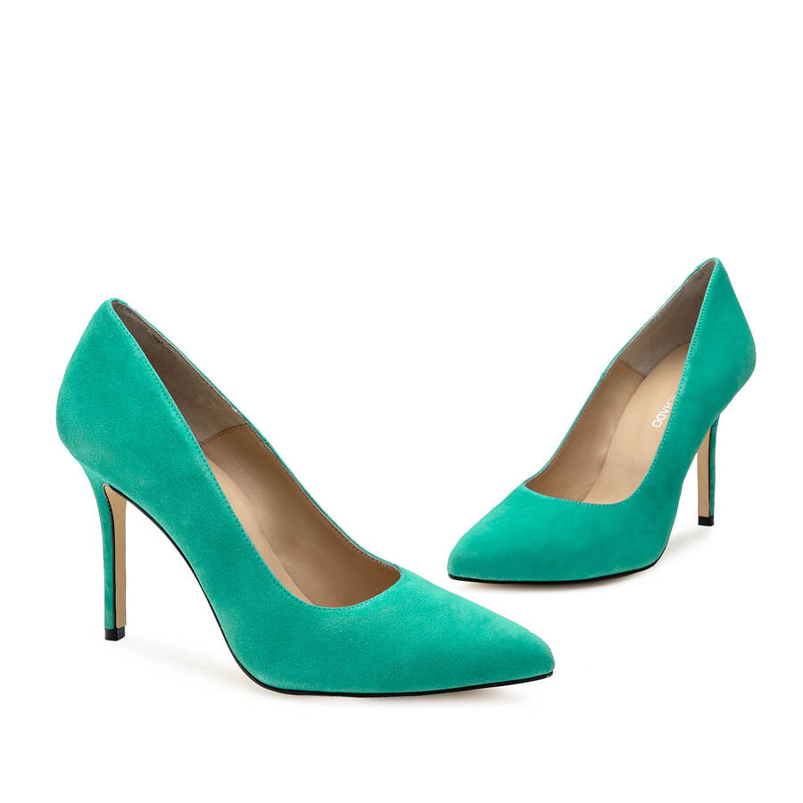 Heeled Shoes in Turquoise Suede 