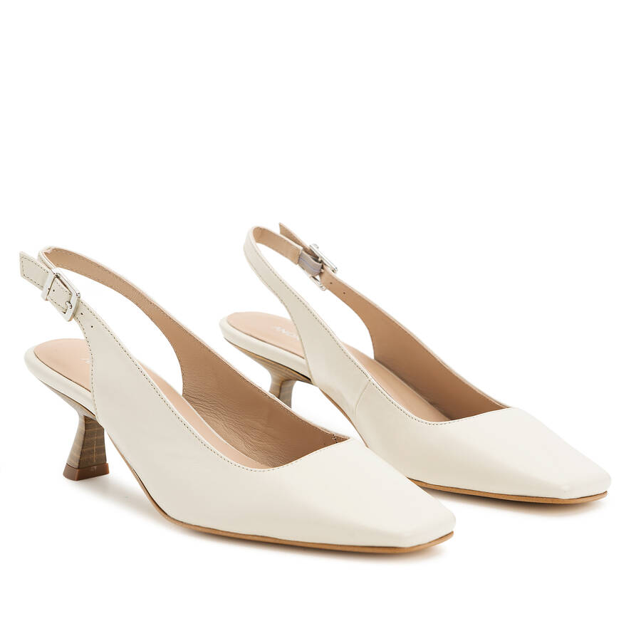 Slingback High Heels in Off White Leather 