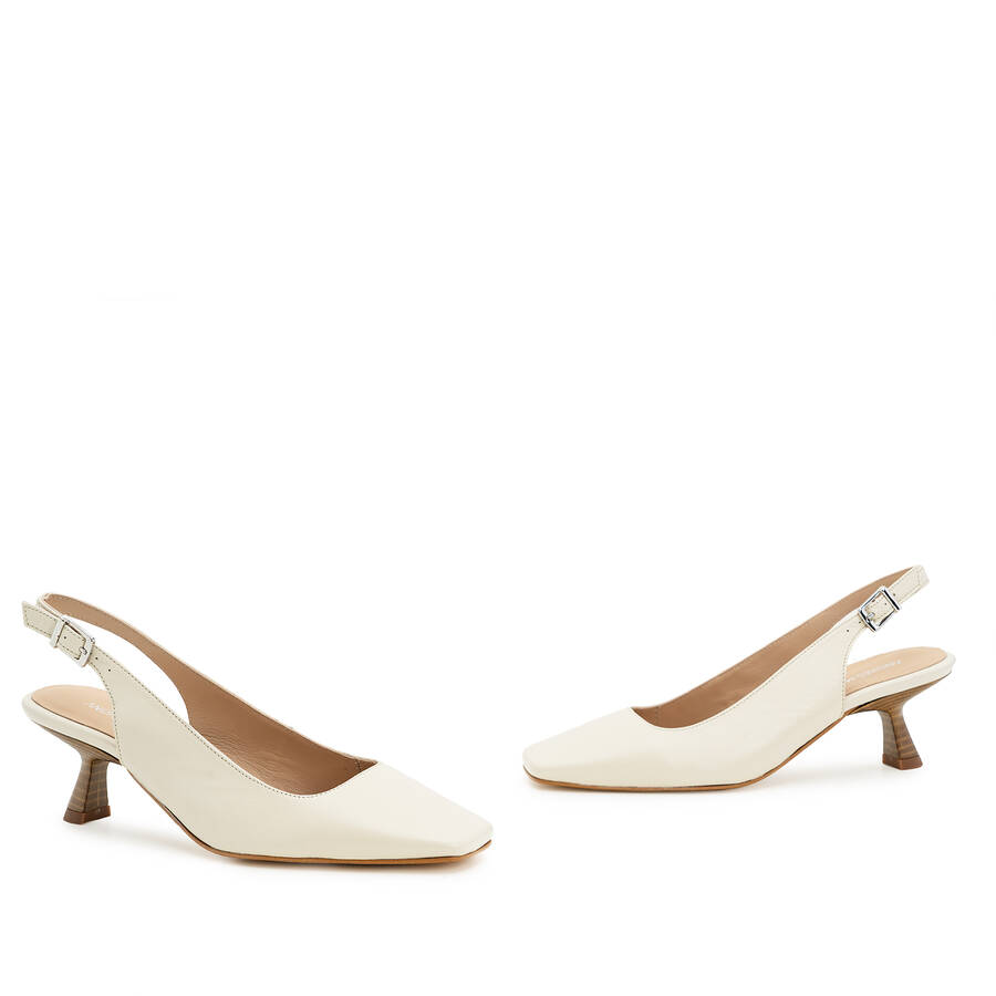 Slingback High Heels in Off White Leather 