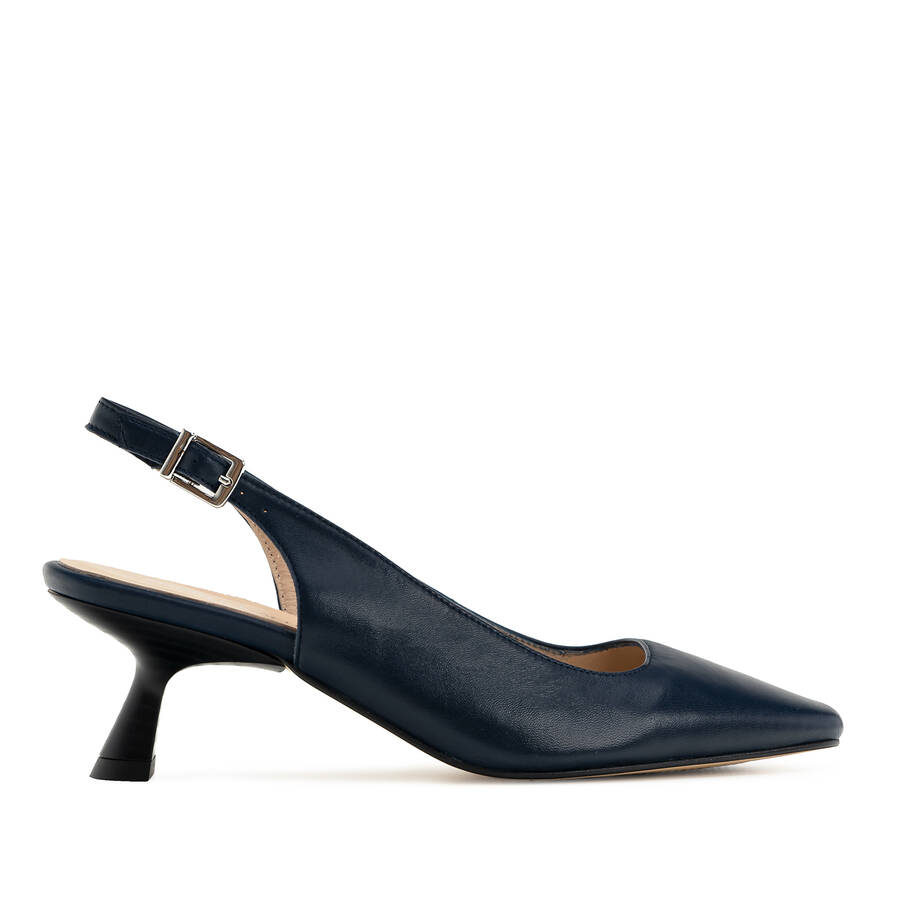 Slingback High Heels in Navy Leather 