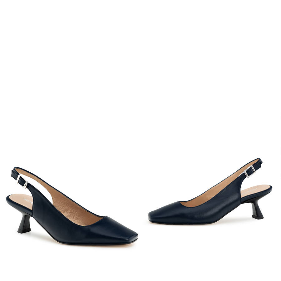 Slingback High Heels in Navy Leather 