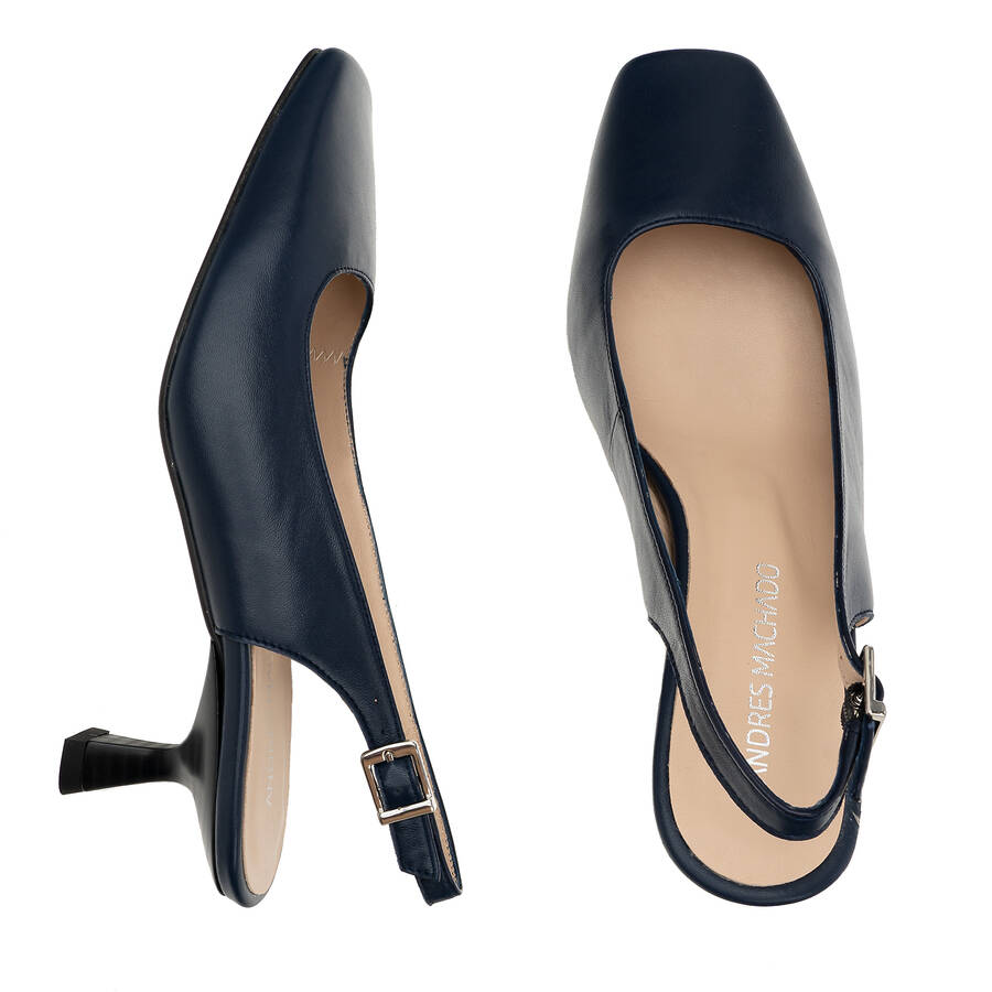 Slingback High Heels in Navy Leather 