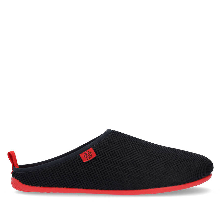 Spring/ Summer Unisex Slippers in Black mesh with Red outsole 