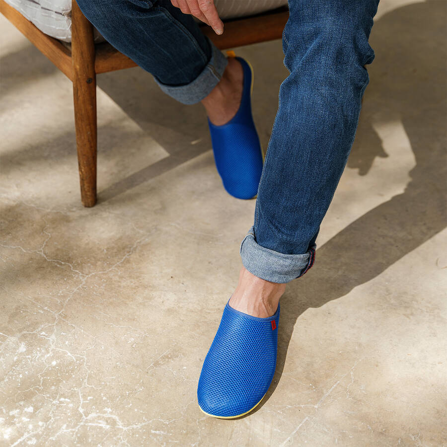 Spring/ Summer Unisex Slippers in Klein Blue mesh with Yellow outsole 