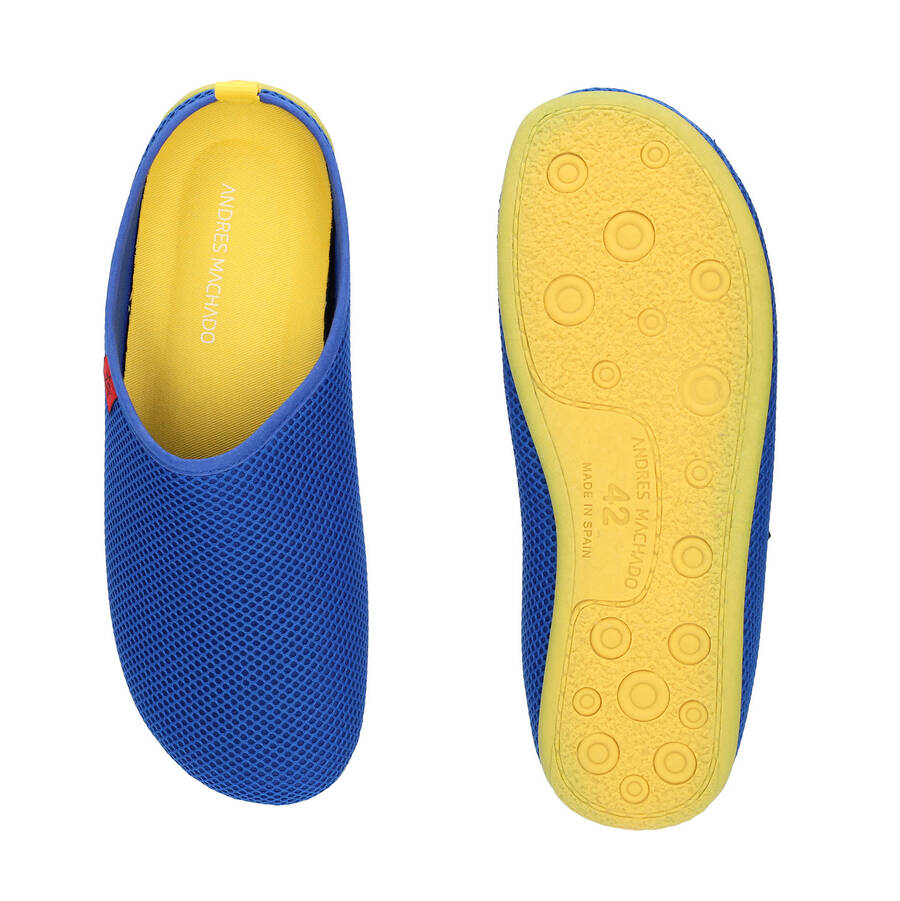 Spring/ Summer Unisex Slippers in Klein Blue mesh with Yellow outsole 