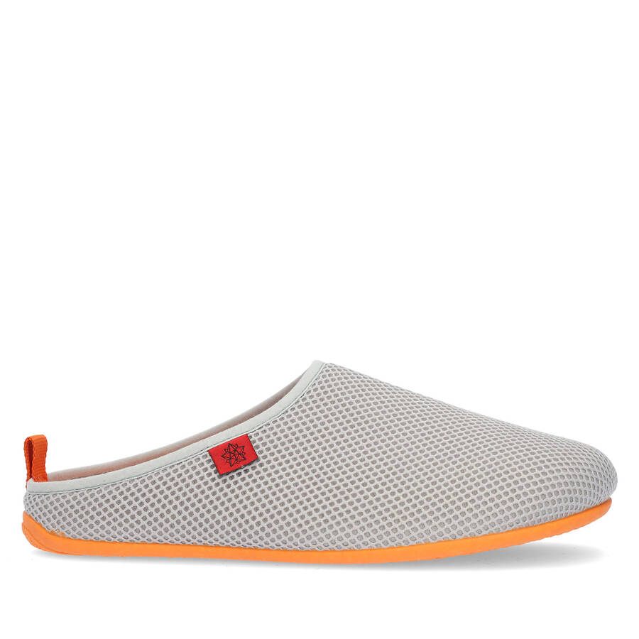 Spring/ Summer Unisex Slippers in Gray mesh with Orange outsole 