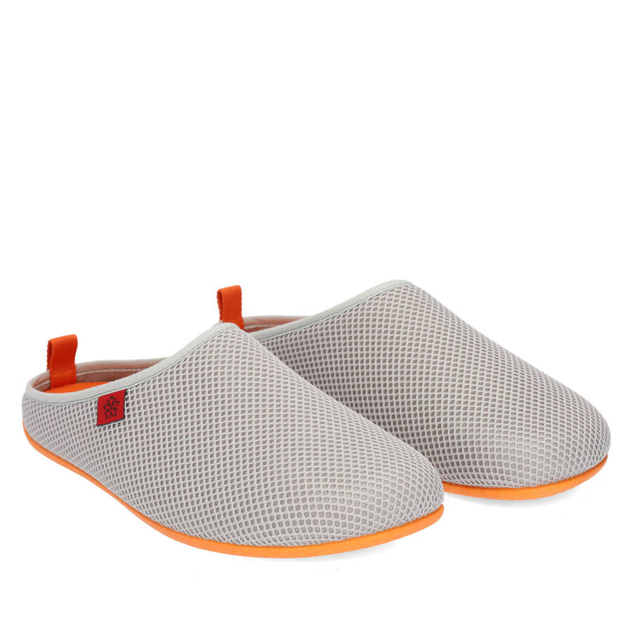 Spring/ Summer Unisex Slippers in Gray mesh with Orange outsole 