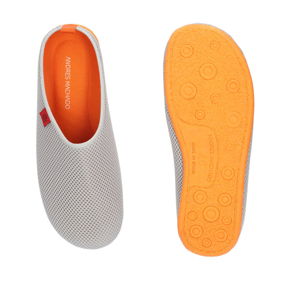 Spring/ Summer Unisex Slippers in Gray mesh with Orange outsole 