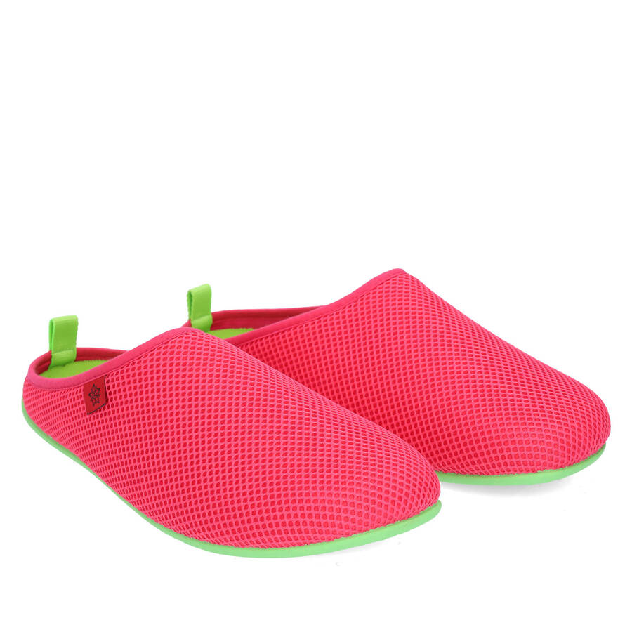 Spring/ Summer Unisex Slippers in Fuchsia mesh with Green outsole 