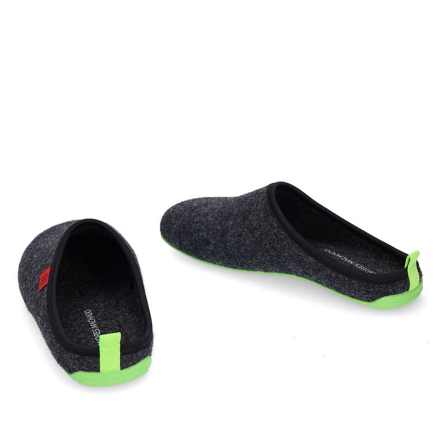 Unisex Black Felt Slippers with Green sole 