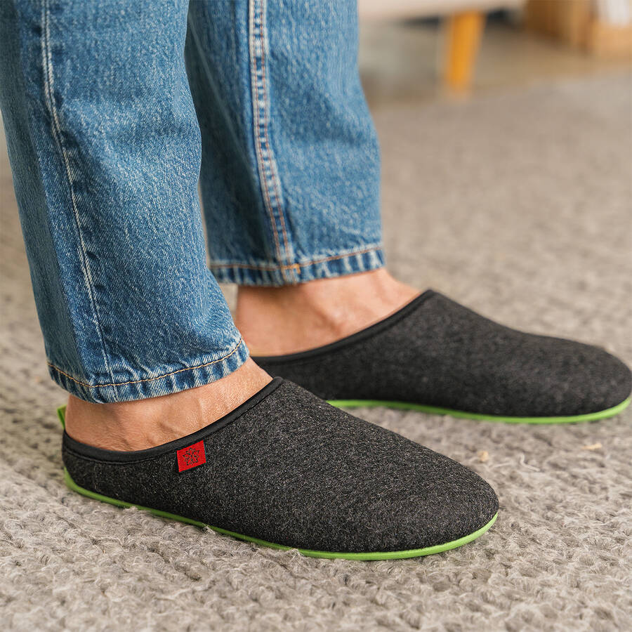 Unisex Black Felt Slippers with Green sole 