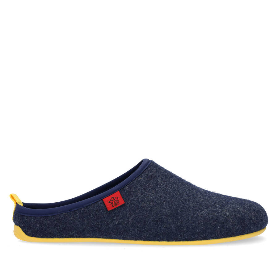 Unisex Slippers in Blue felt with Yellow sole 