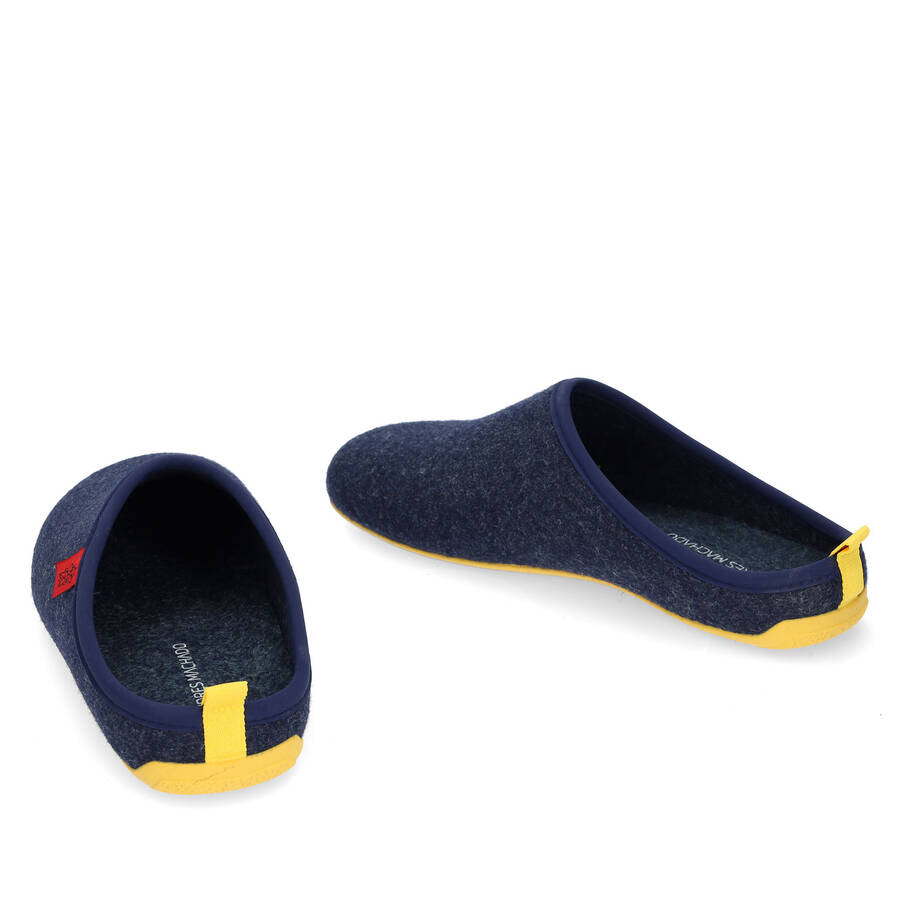 Unisex Slippers in Blue felt with Yellow sole 