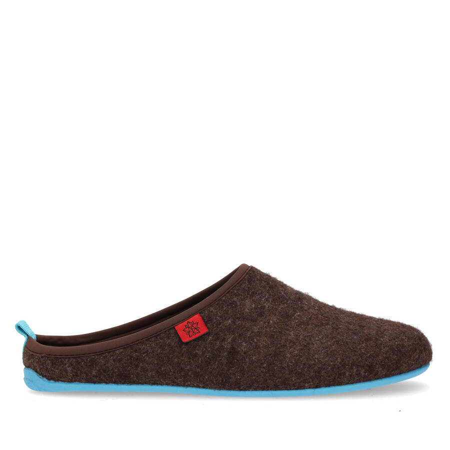 Unisex Brown Felt Slippers with Blue sole 