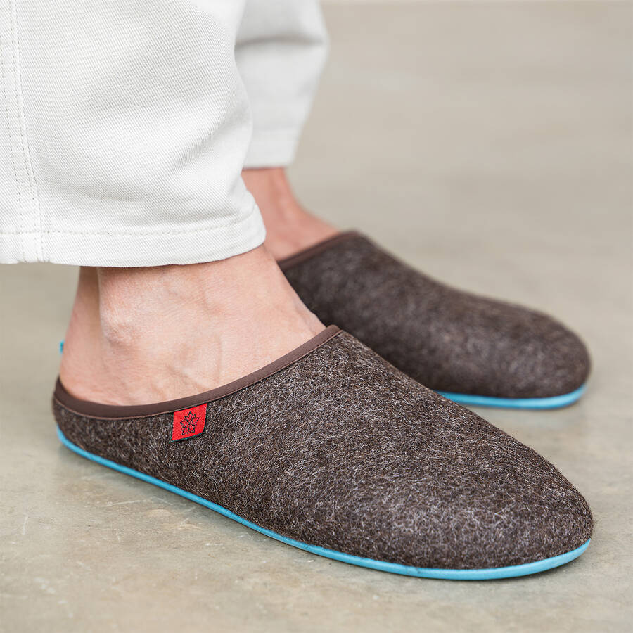 Unisex Brown Felt Slippers with Blue sole 