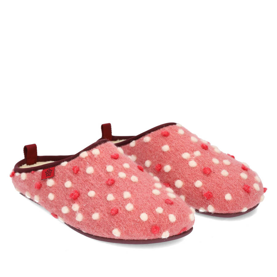 Slippers in Pink Wool with dots 