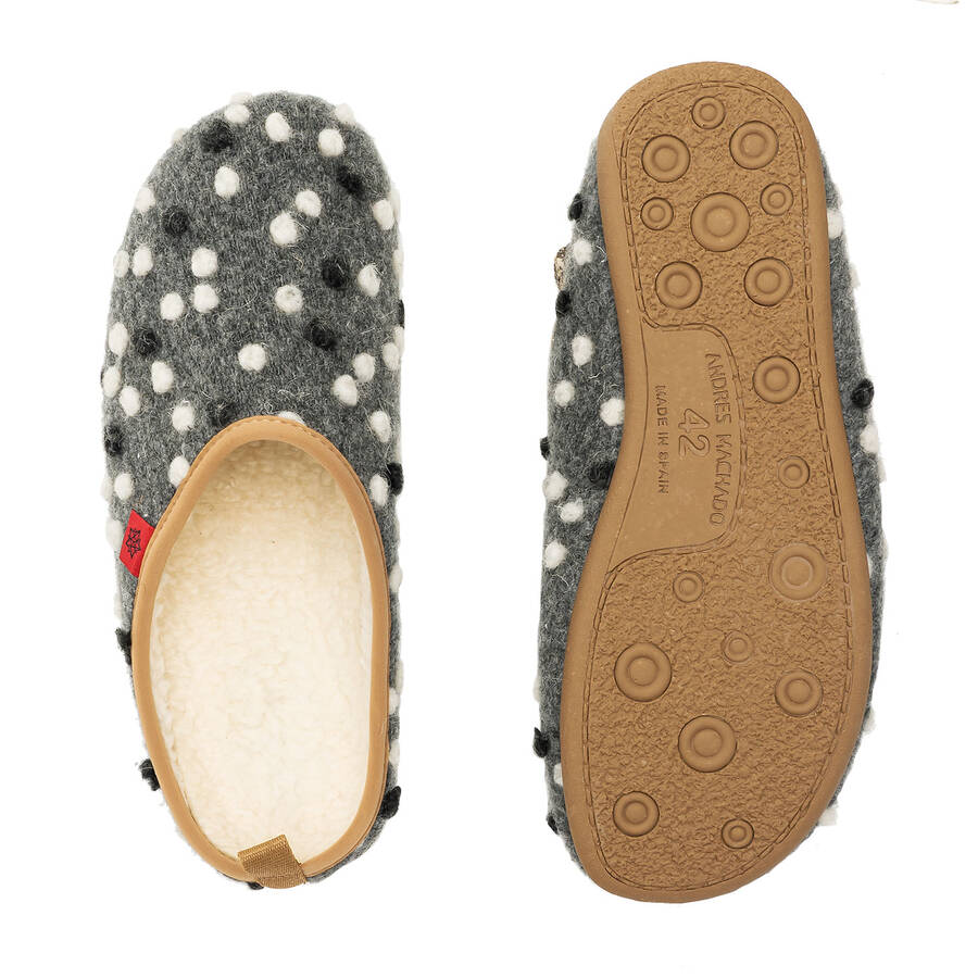 Slippers in Anthracite Wool with dots 