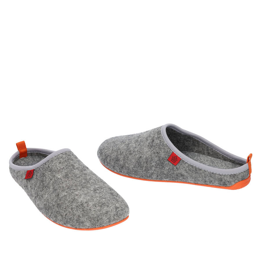 Unisex Grey Felt Slippers with Orange sole 