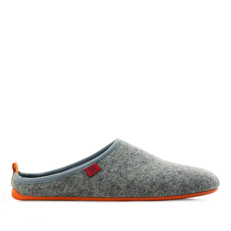 Unisex Grey Felt Slippers with Orange sole 