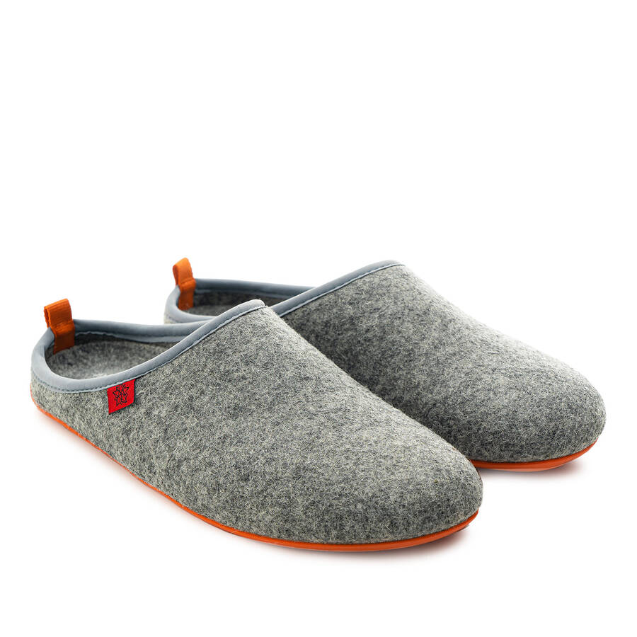 Unisex Grey Felt Slippers with Orange sole 