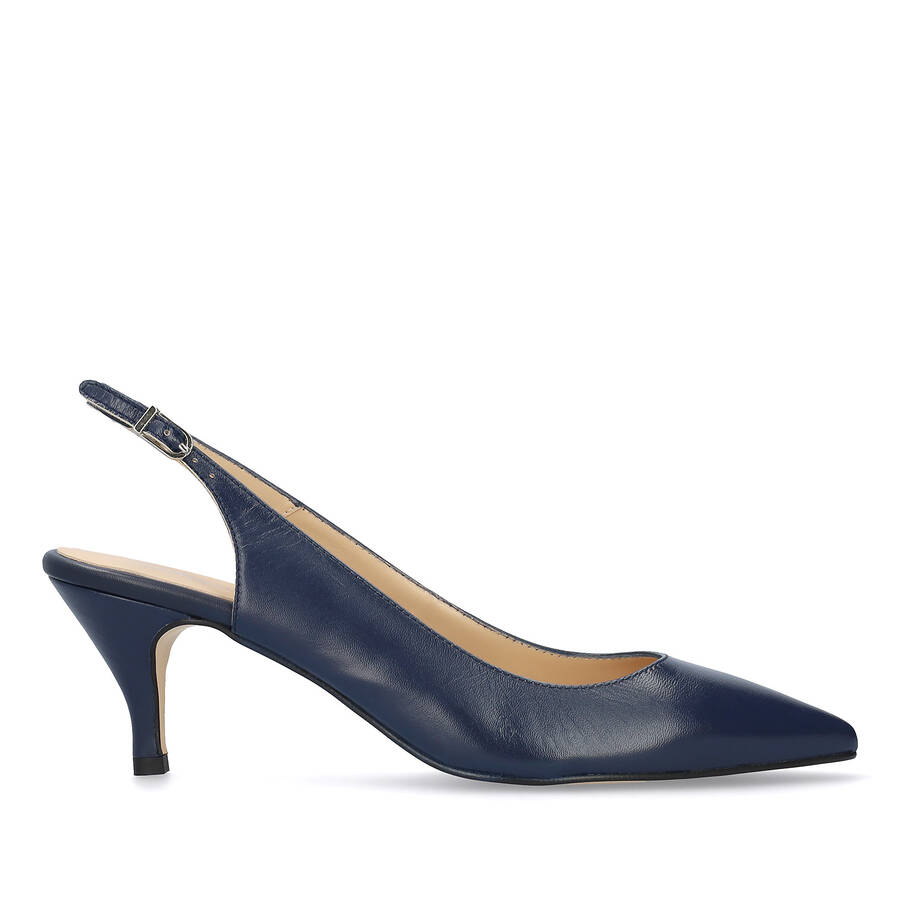 Fine Toe Slingback Shoes in Navy Leather