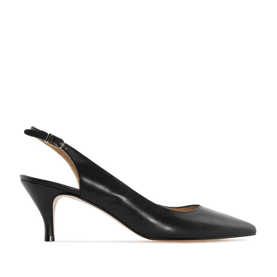 Fine Toe Slingback Shoes in Black Leather