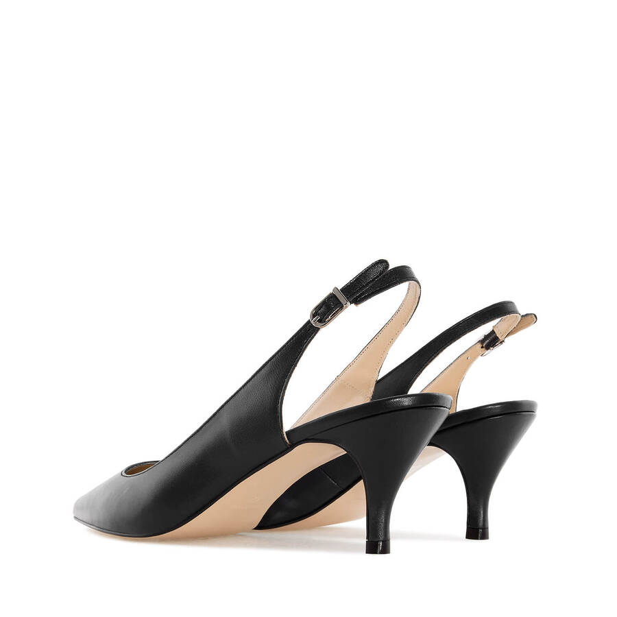 Fine Toe Slingback Shoes in Black Leather 