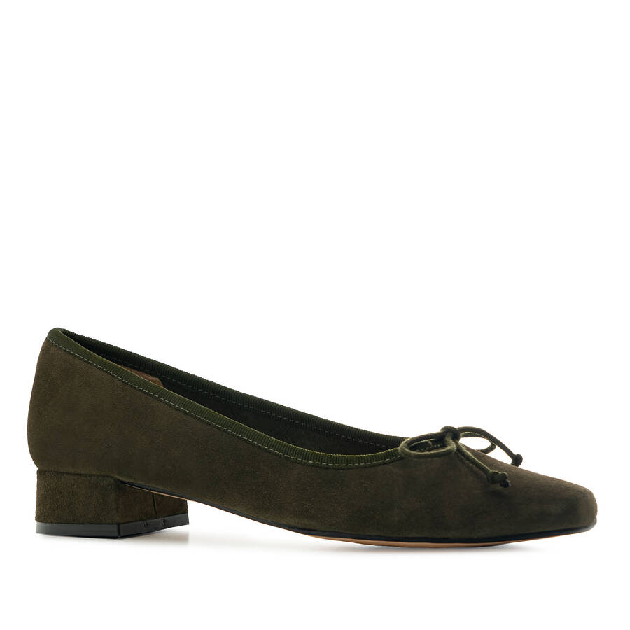 Bowtie Ballet Flats in Khaki Split Leather 